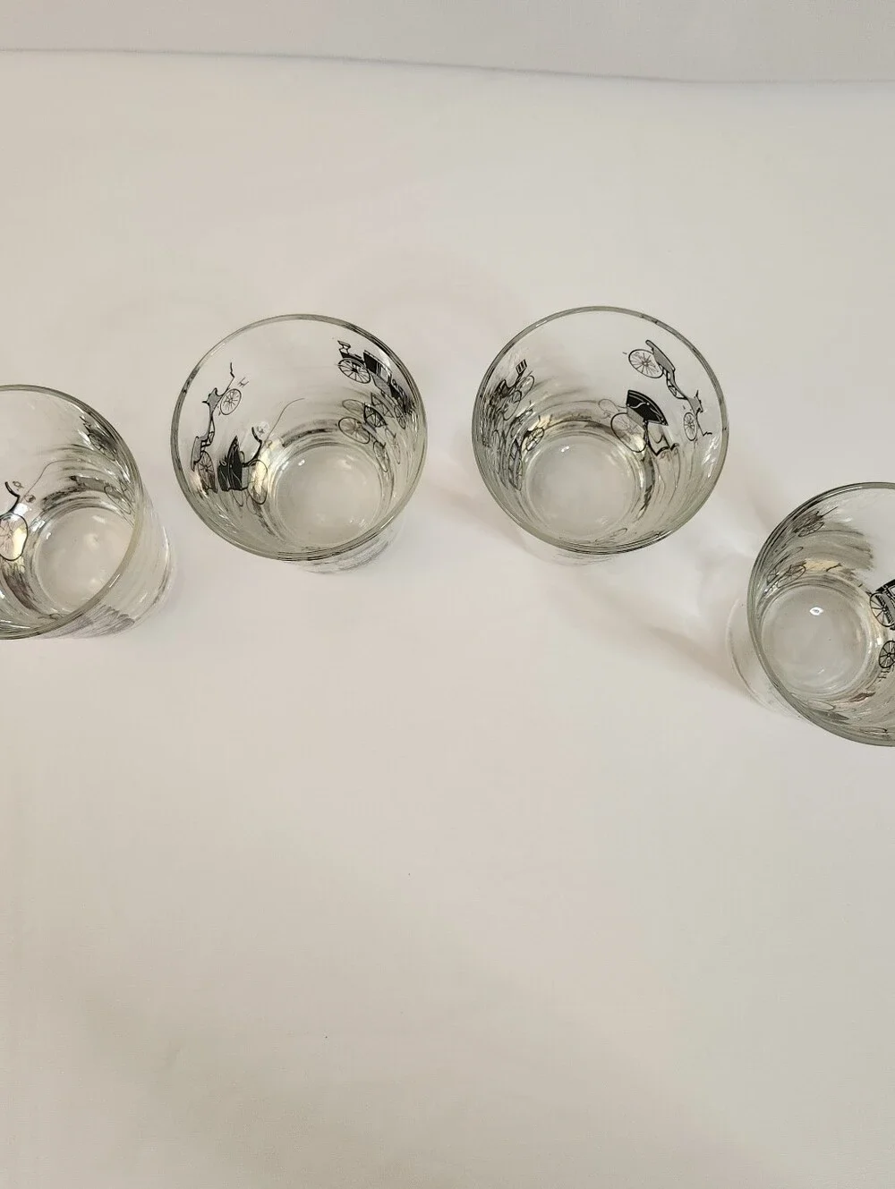 Vintage Libbey Horseless Carriage Whiskey Tumbler Set 4 Low Ball Barware Glasses
